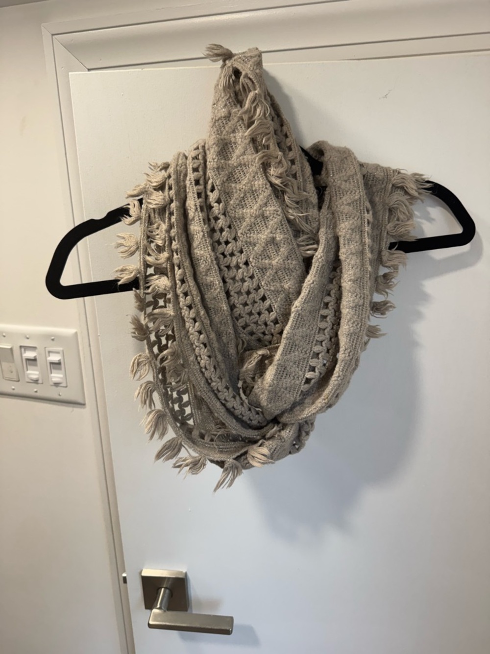 Madison Taupe Knit Fringe Infinity Scarf